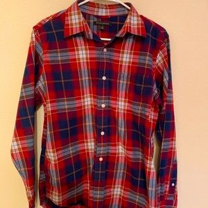 Mens Banana Republic long sleeve checkered casual shirt, red,blue,white. Medium